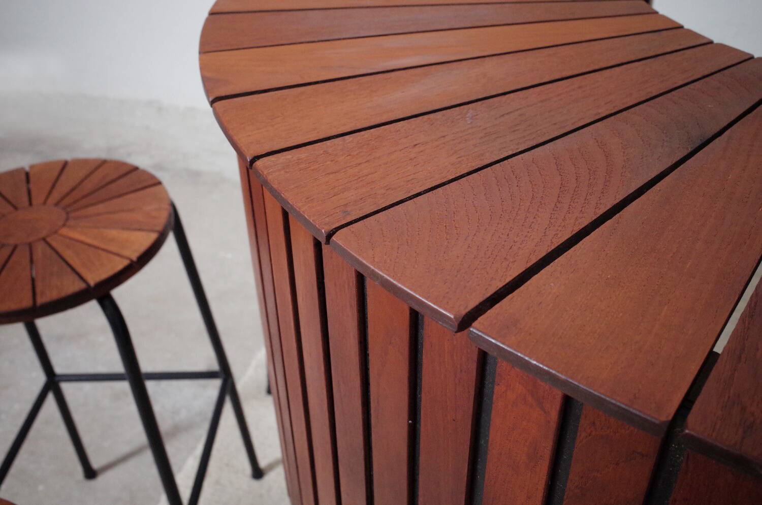 Sika Møbler vintage Bar mit 4 Barhocker aus Teak