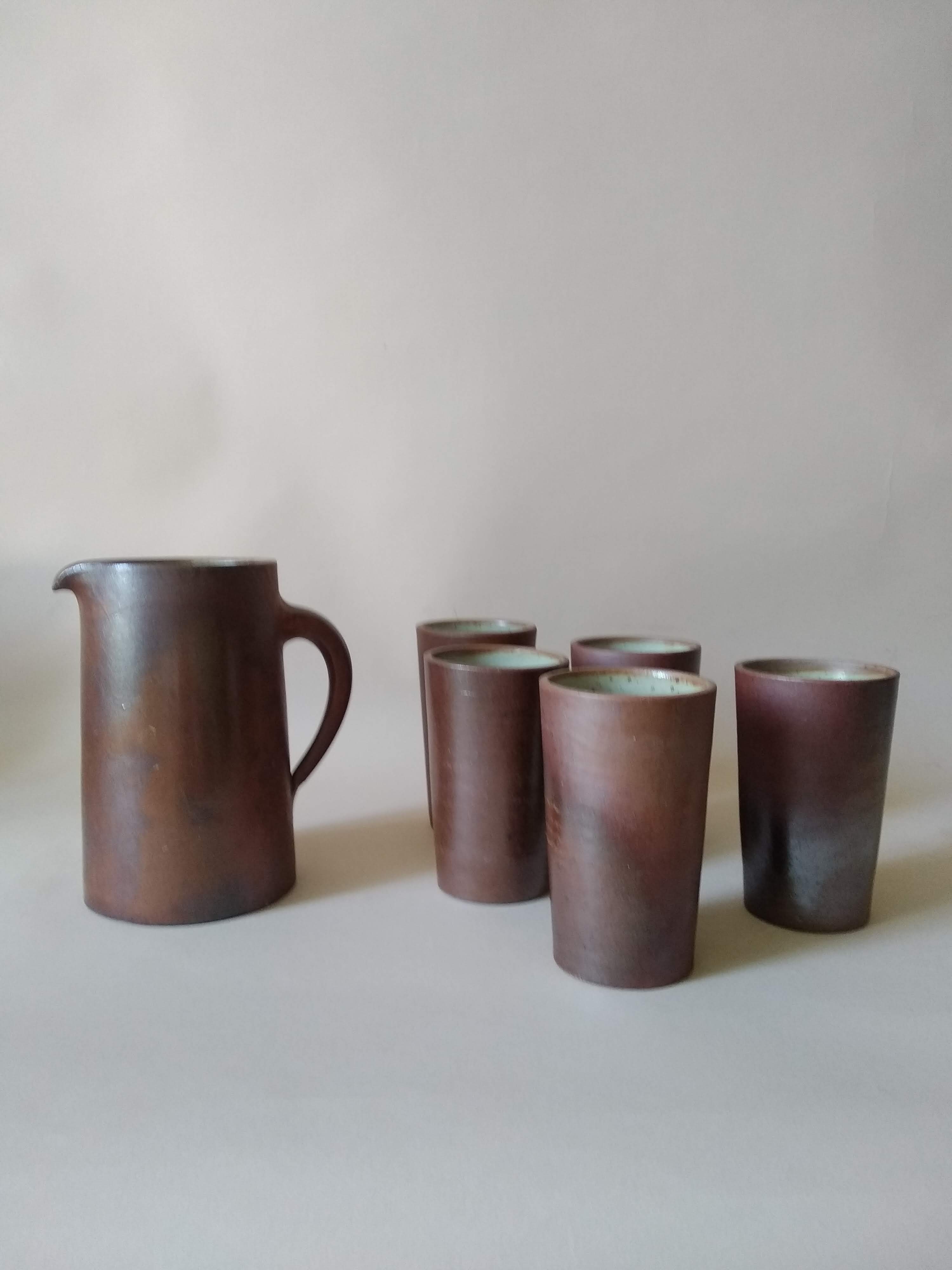 Service orangeade artisanal stoneware vintage 70