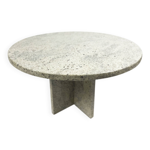 Table basse ronde en granit blanc vintage des années 1970