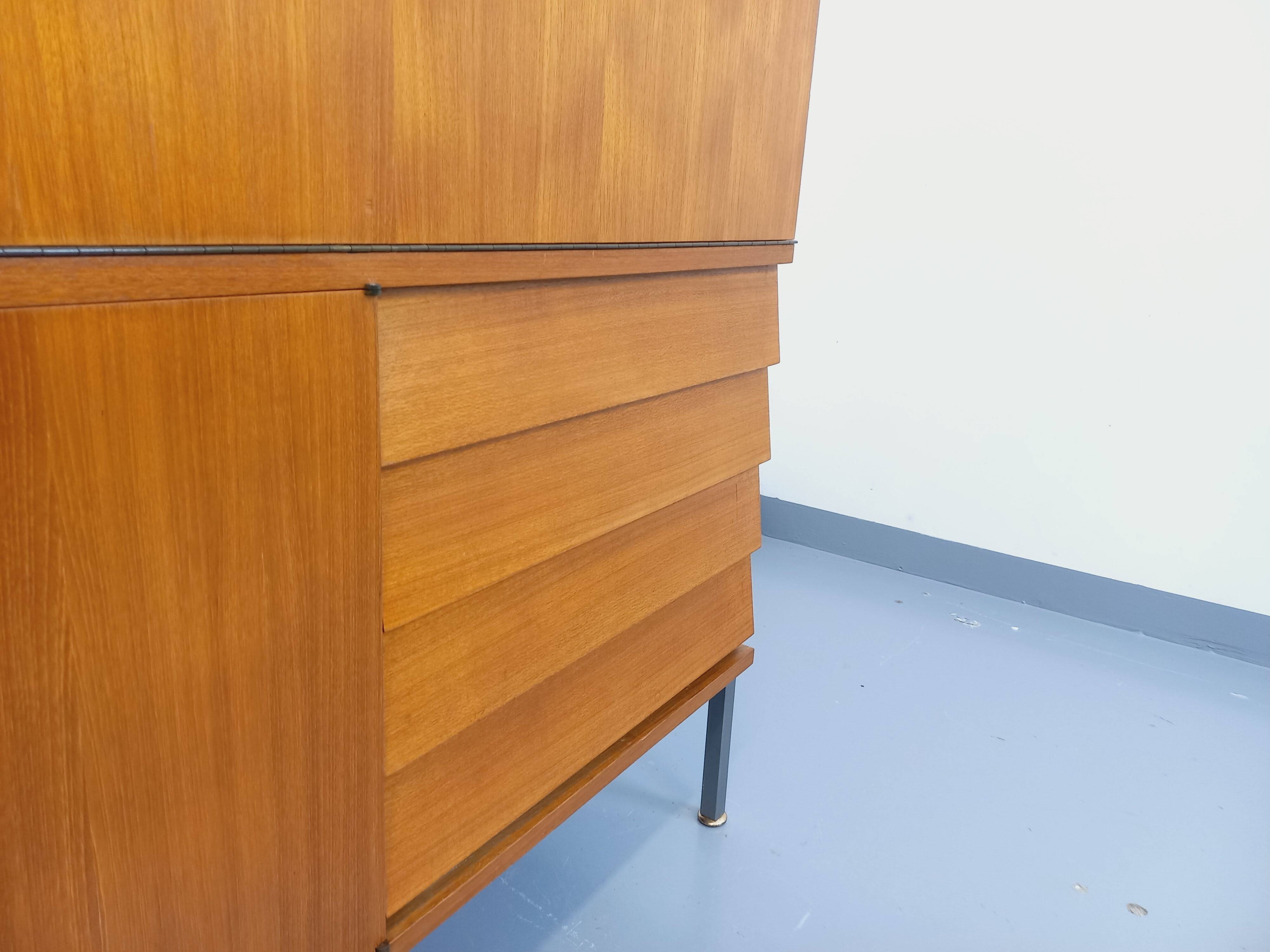 Louis Paolozzi modernist teak bookcase and secretary storage unit