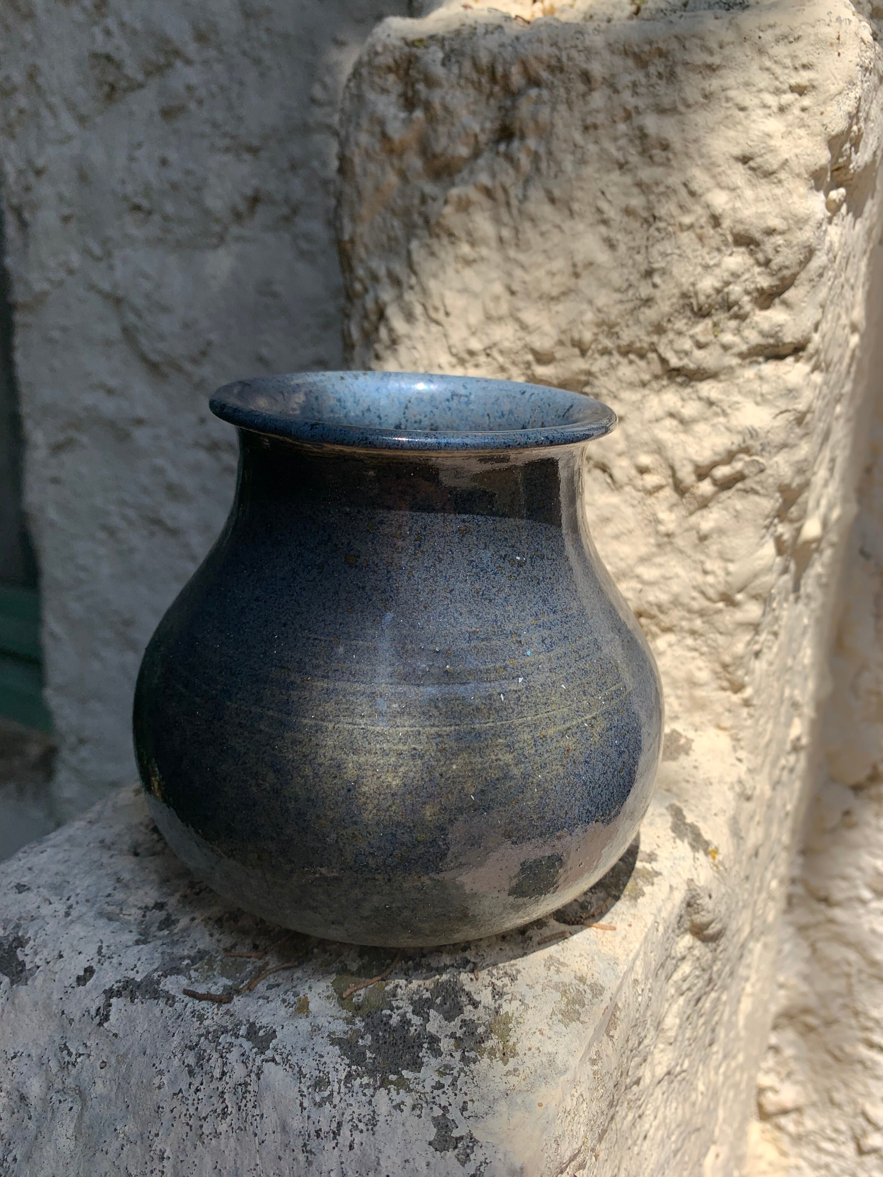 Enamelled sandstone vase