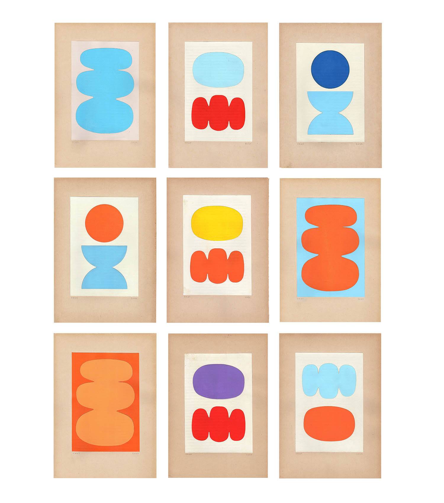 Collection of 9 abstract collages on paper - signed eawy