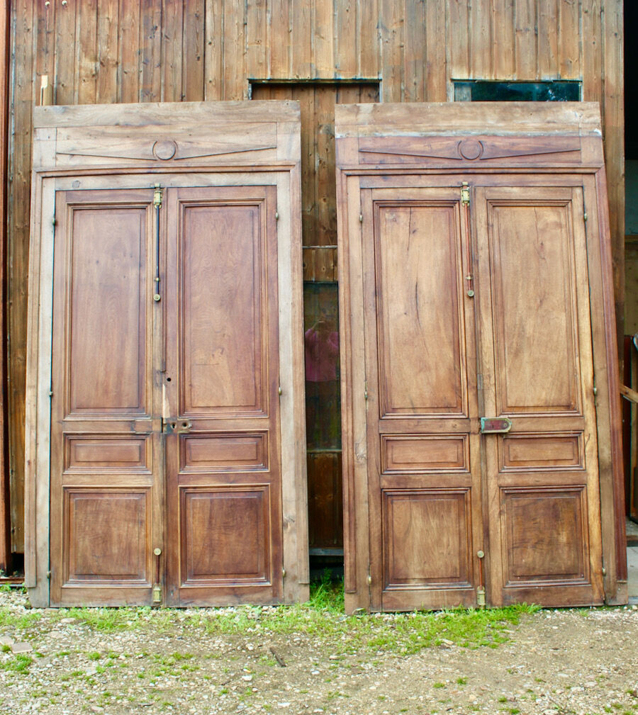 Woodwork Double Walnut Doors with Frame, Double Side XIXth