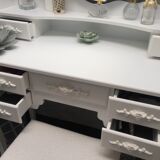 Cabinet desk dressing table white lacquered wood romantic style triptych mirror chic