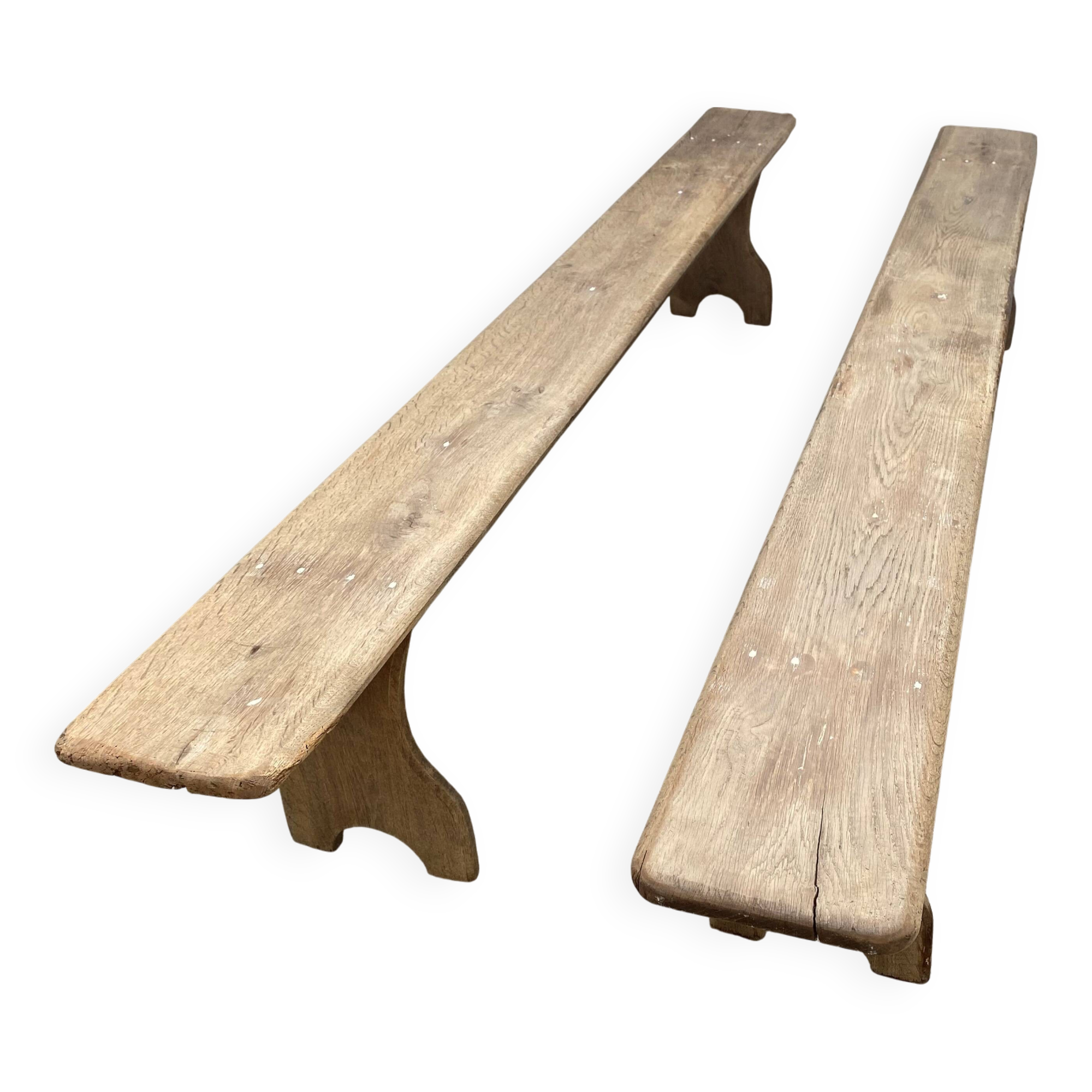 Pair of solid oak wood farmhouse benches 250cm rustic 1900