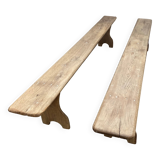 Pair of solid oak wood farmhouse benches 250cm rustic 1900