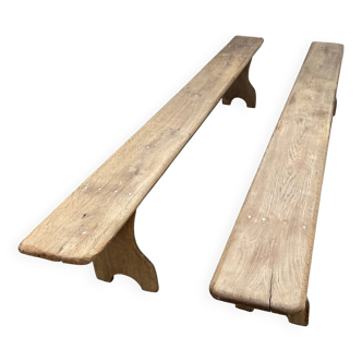 Paire de bancs de ferme bois chene chêne massif 250cm rustique 1900