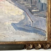 Oil on canvas of a French village "Bavay" 1928, landscape signed and framed.