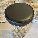 Pair of vintage 80s metal and faux leather bar stools