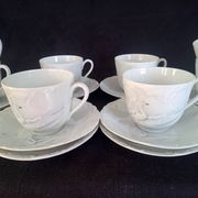 Limoges, Camille Tharaud - Coffee service for 8 people in Limoges porcelain, "Swan" decoration.