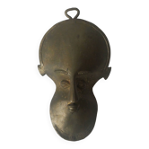 Brass mask wall sculpture tribal decorative object African art handmade vintage