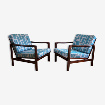 Modèle B-7752 Fauteuils Jacquard Bleu de Zenon Bączyk, années 1960, Set de 2