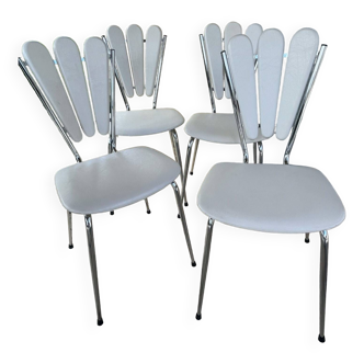 Lot 4 chaises tulipe vintage skai blanc