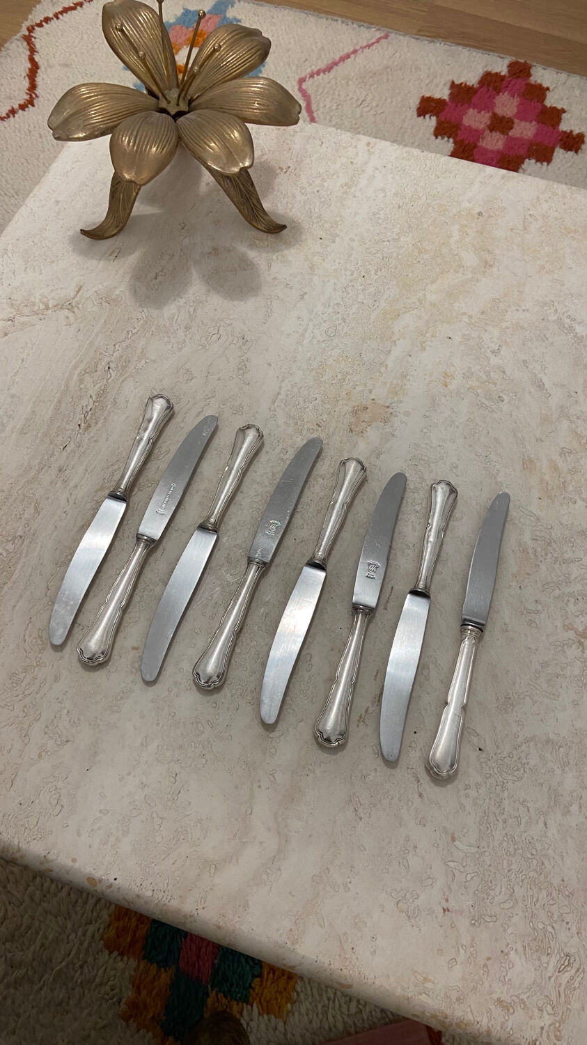 Set of 8 cheese knives in silver metal