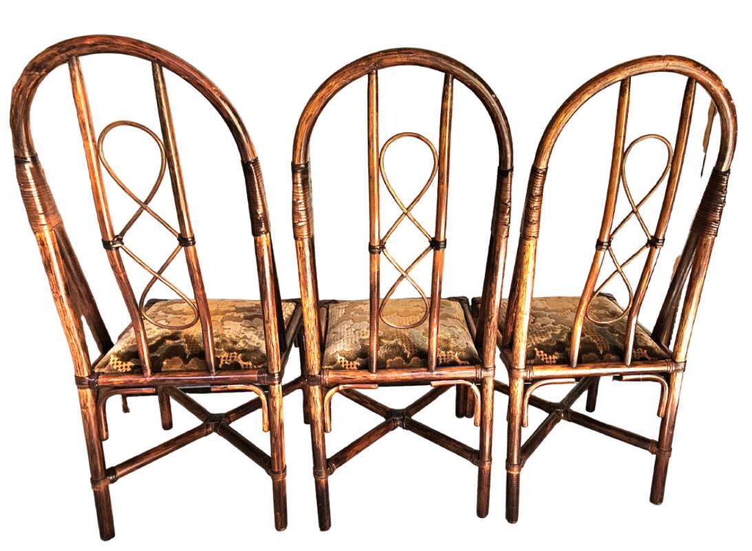 3 Rattan Chairs with Velvet Seat