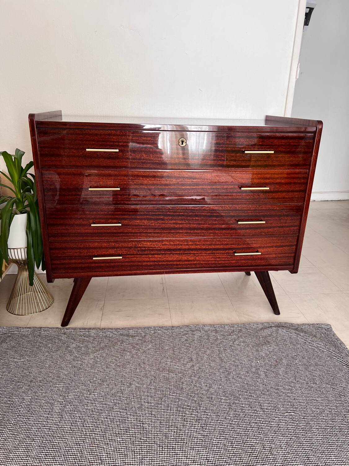 Mid-Century 4-Drawer Chest in Rio Rosewood & Brass — 1963