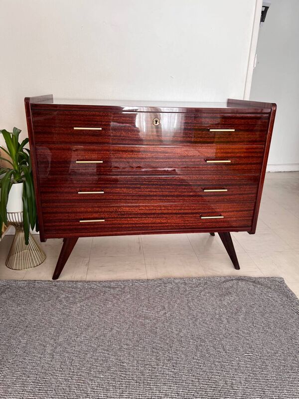 Commode 4 tiroirs Mid-Century en Palissandre de Rio & Laiton — 1963