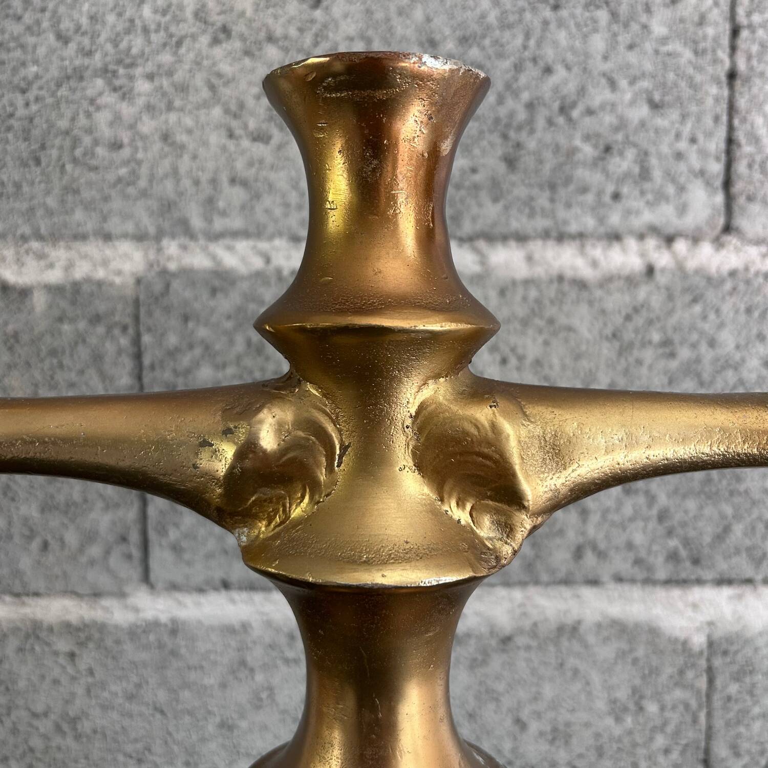 Brutalist gilt bronze candelabra