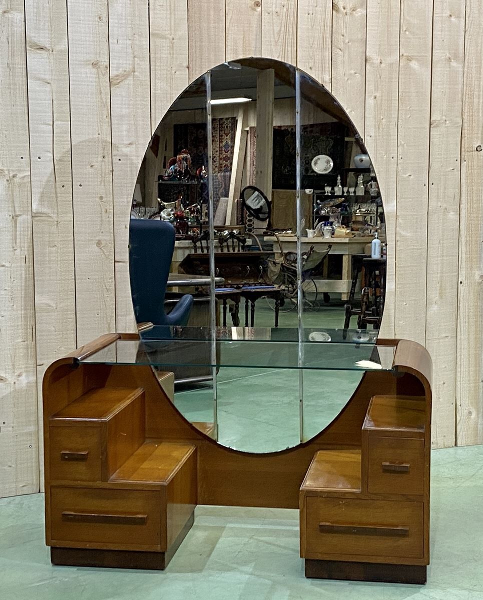 English art deco hairdresser in oak and walnut