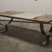 Ceramic coffee table and brushed steel Roche Bobois design Gregorieff 70s, 108x47cm