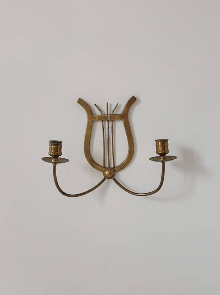 Pair of vintage brass candle sconces, France, 1940.