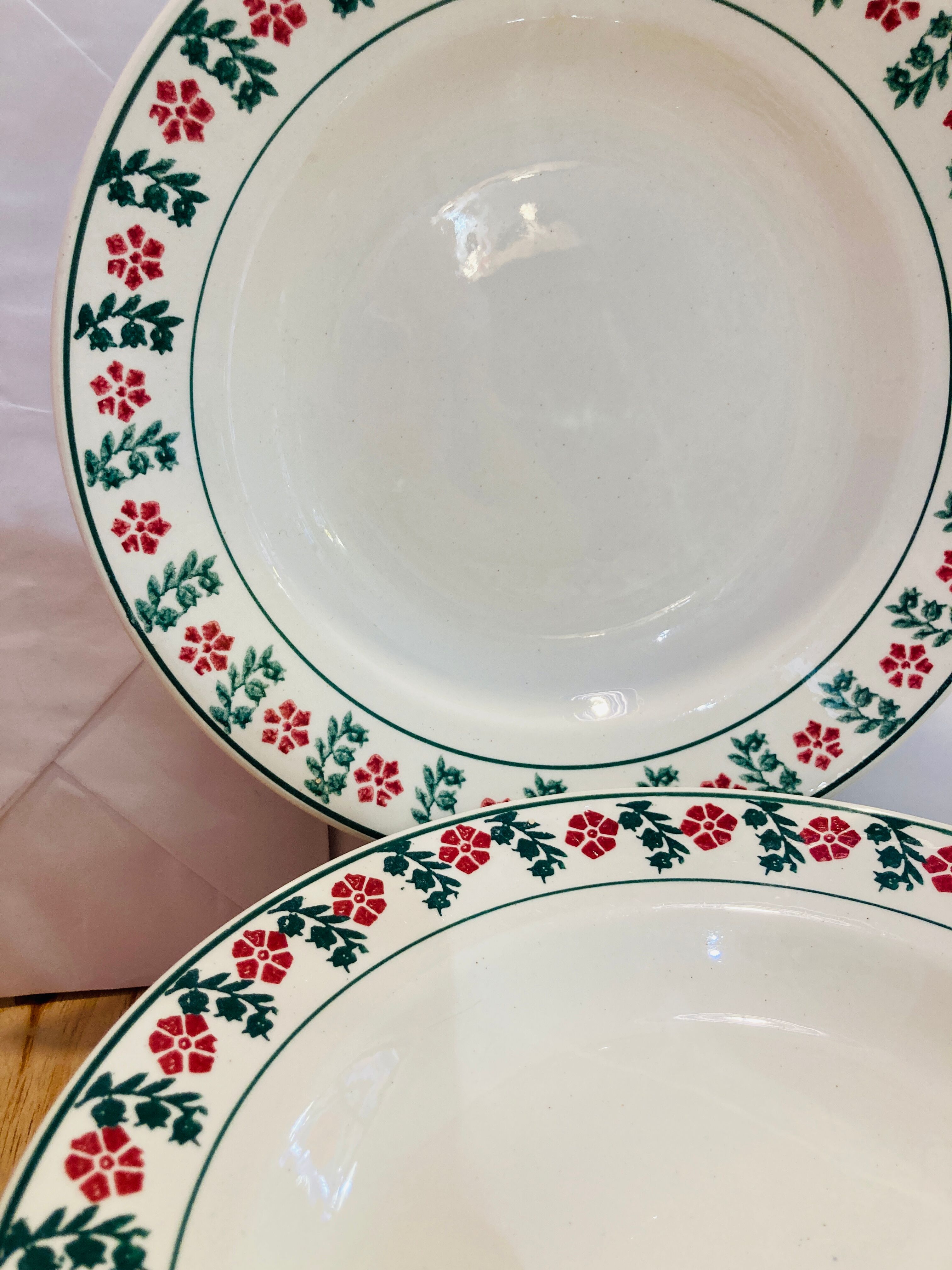 X5 hollow plate with green and red flowers -ceranord-made in france