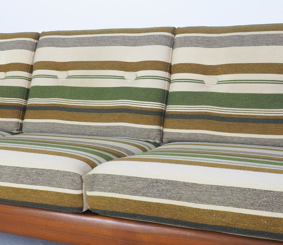 Danish design teak sofa with green striped cushions, 1960's
