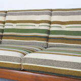 Danish design teak sofa with green striped cushions, 1960's