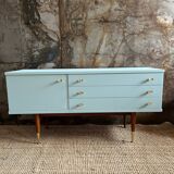 Seventies freshwater blue and brass sideboard