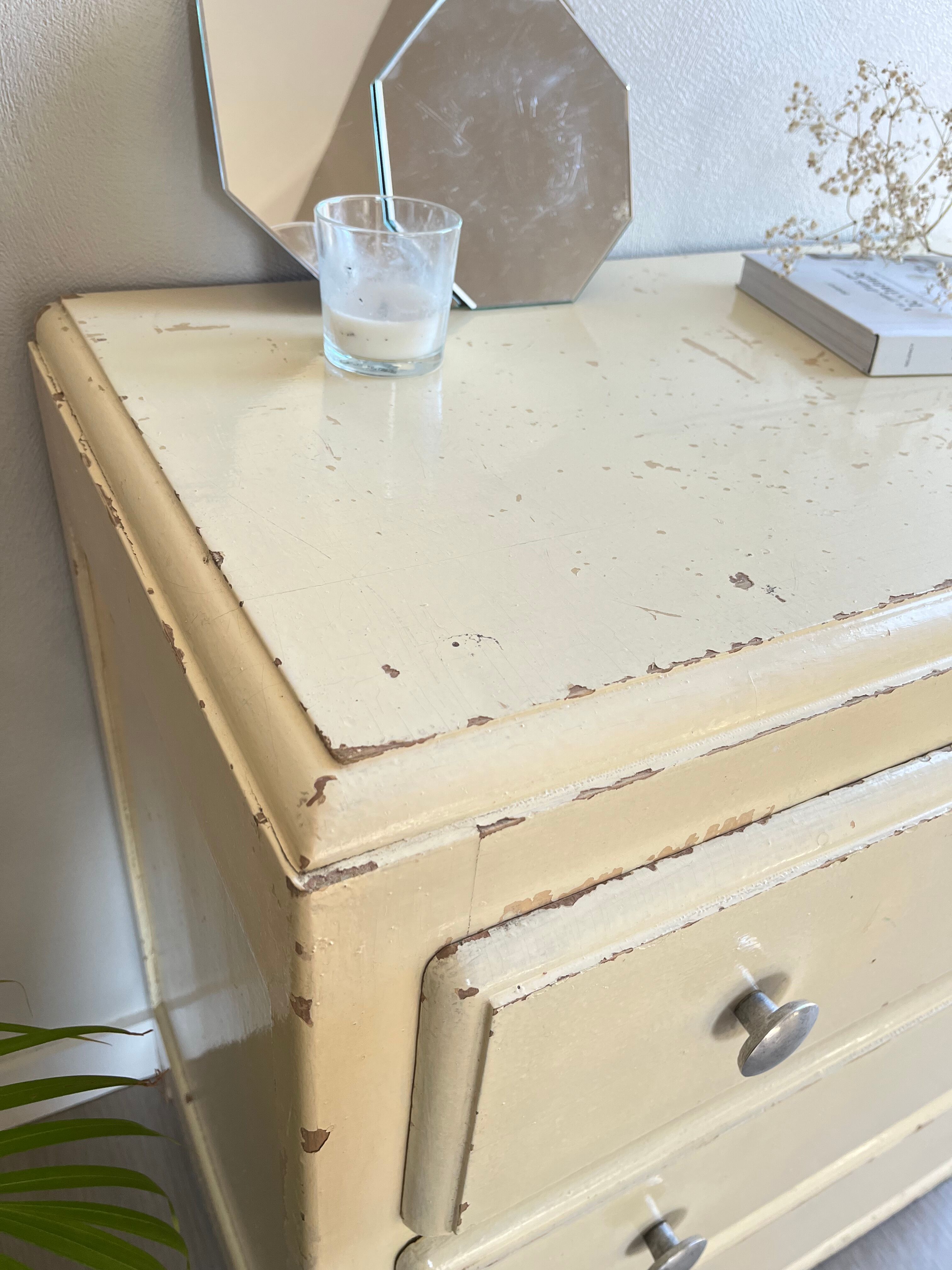 Vintage patinated wood chest of drawers