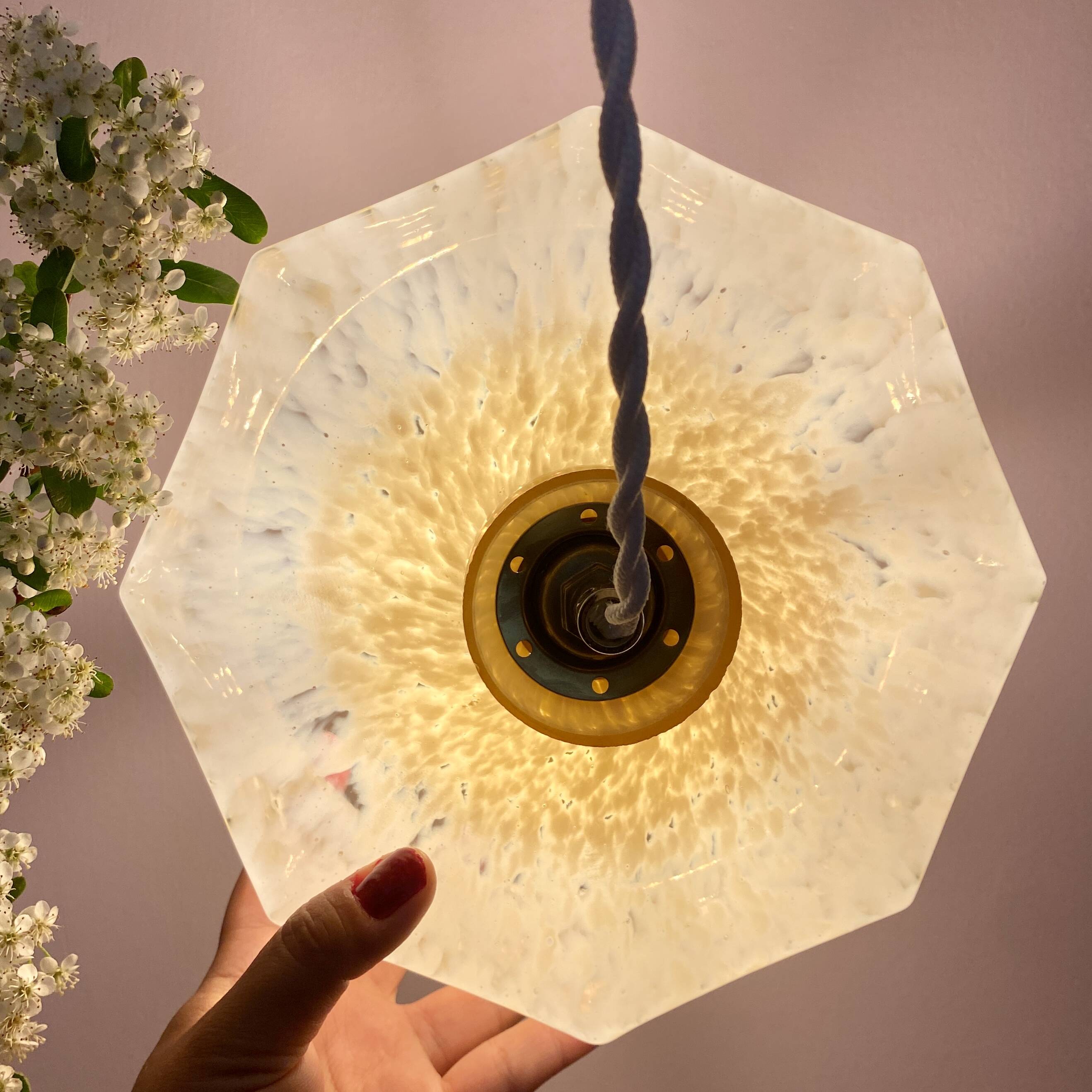 Vintage yellow Clichy glass lampshade pendant light