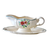 Large old hand-painted Sarreguemines Amazonas gravy boat