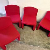 ARFA publisher - Series of 4 fireside chairs - In red wool, round metal legs - 1980