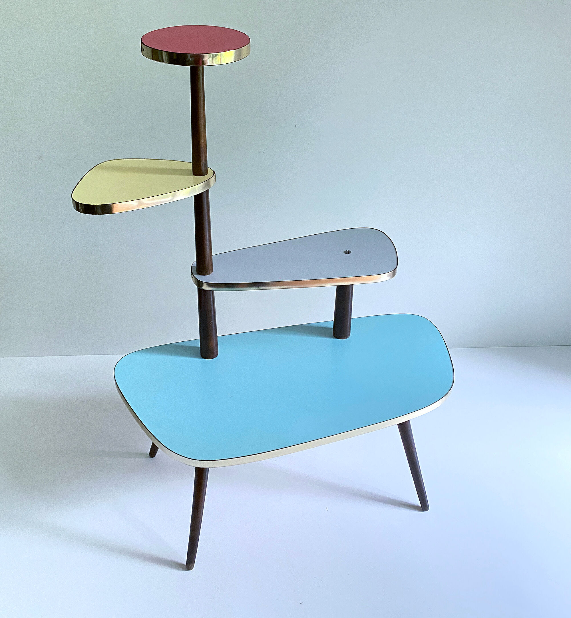 Table Desserte ètagère door vintage plant, 50s, blue gray Yellow Red