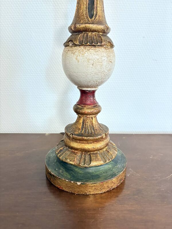 Pied Lampe Œuf Autruche Vintage Bougeoir Art Déco Bois Vénitien Florentin