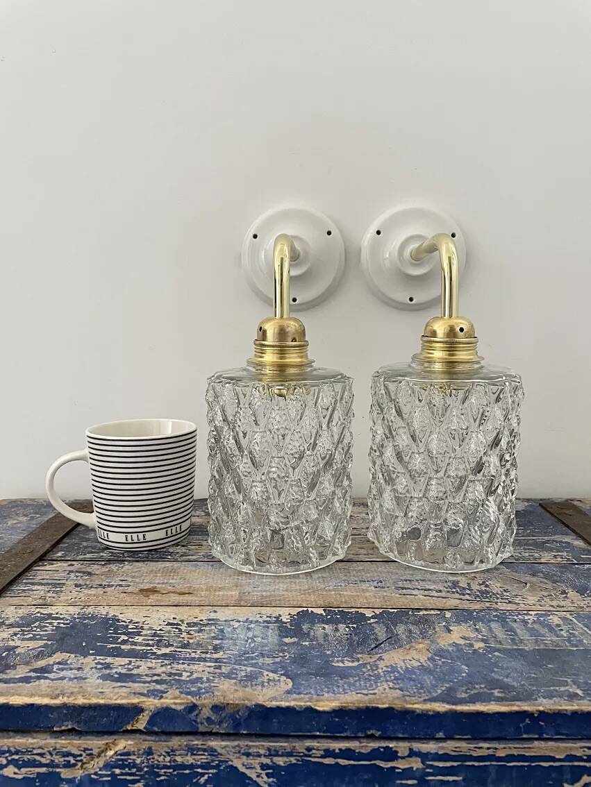 Pair of vintage glass wall lights