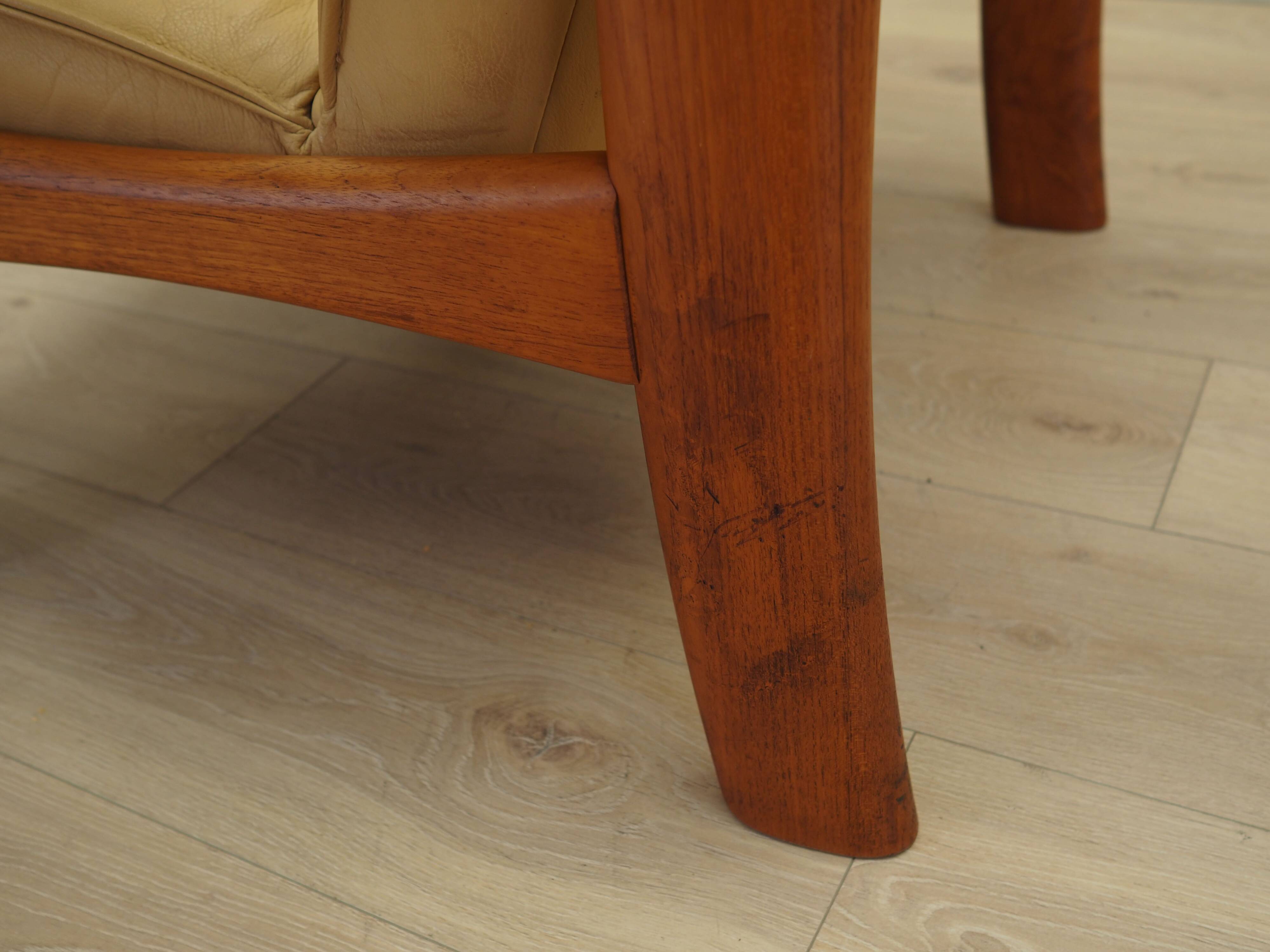 Yellow leather armchair, Danish design, 1960s, production: Denmark