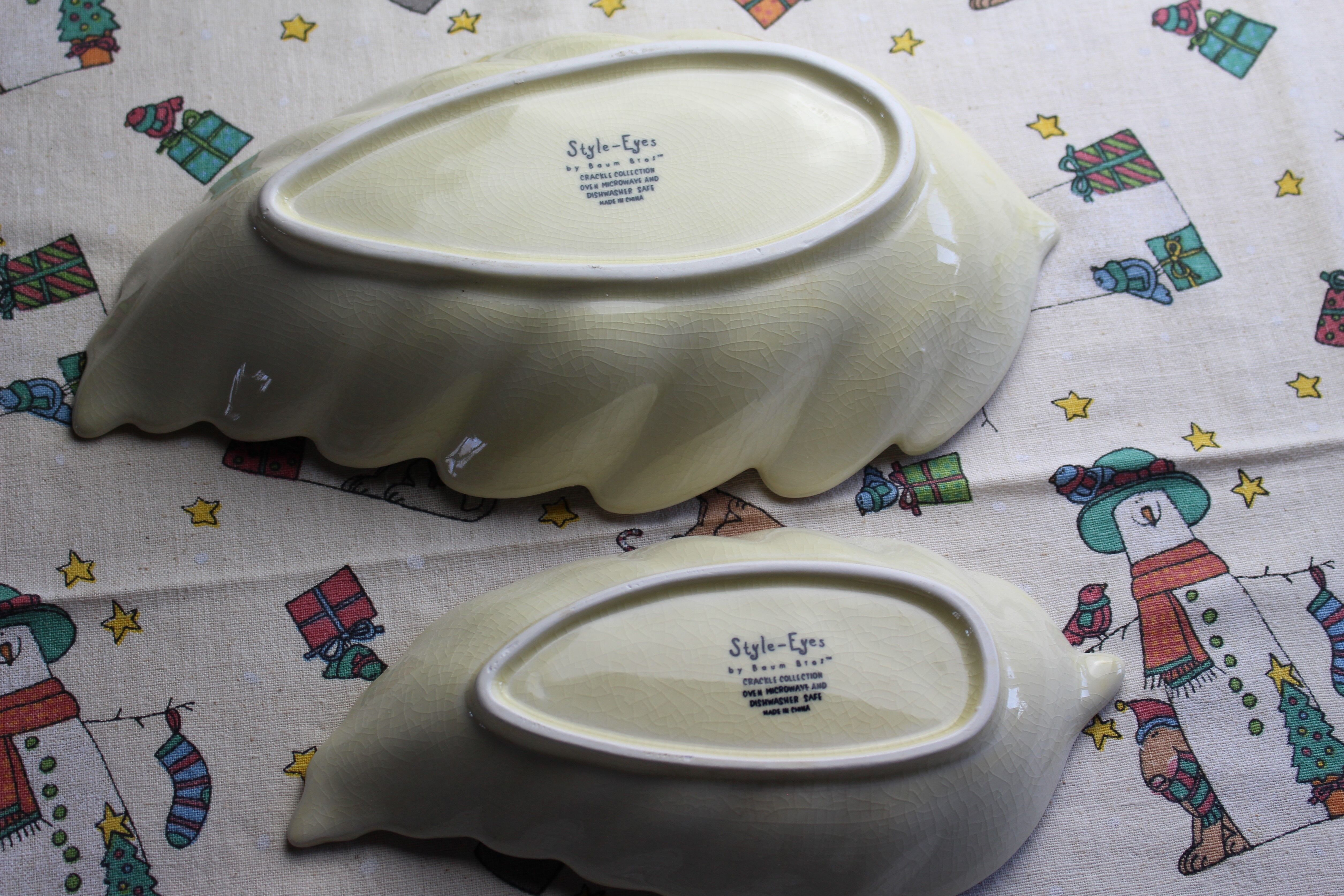 Lot of 2 ravines "leaf" in cracked earthenware