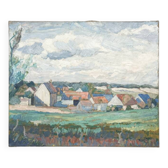 Painting “Village”, Oil on canvas signed.