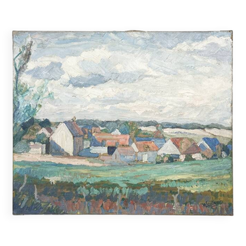 Painting “Village”, Oil on canvas signed.