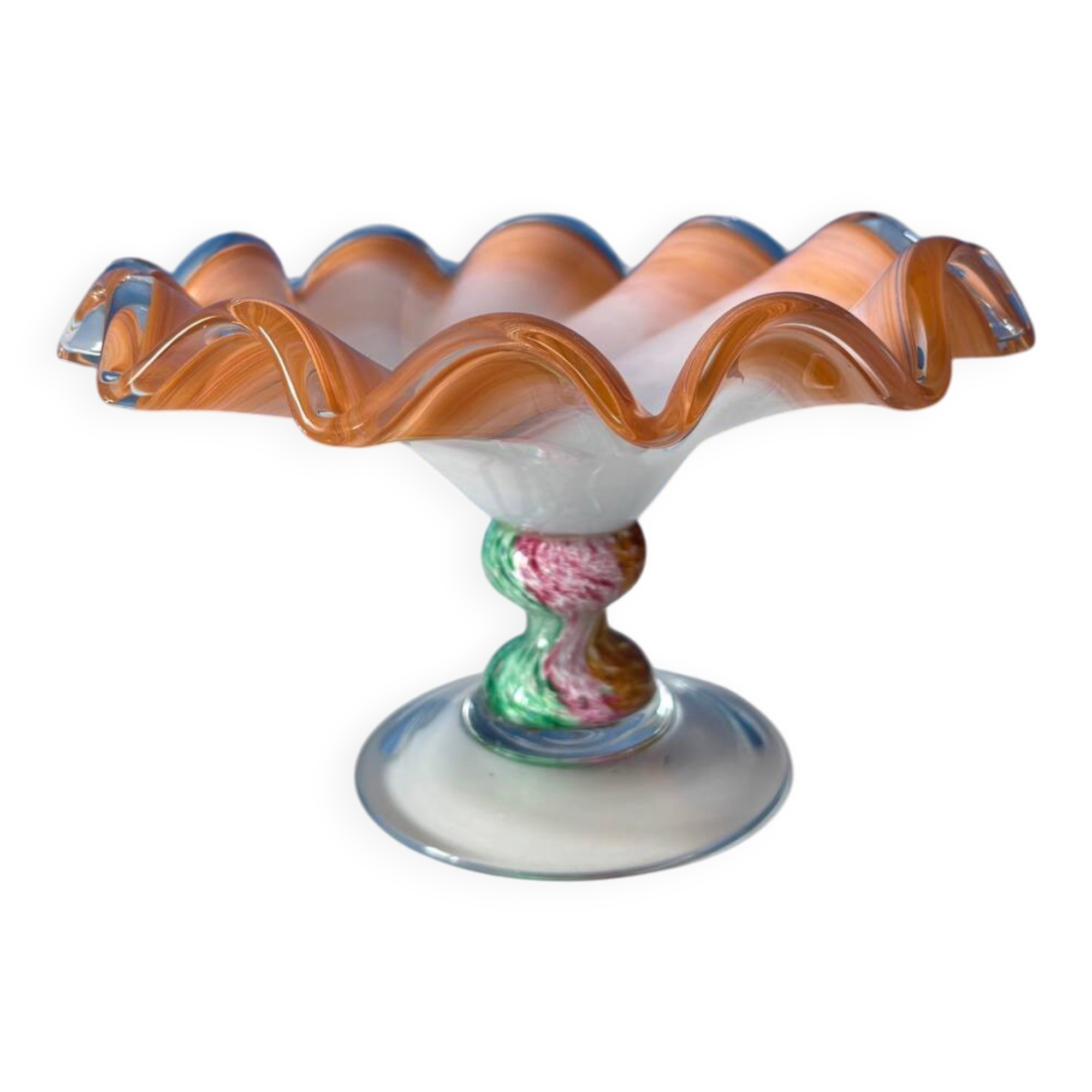 Vintage Murano glass wavy multicoloured centrepiece bowl