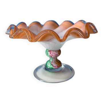Coupe en verre  Murano vintage centre de table ondulé multicolore