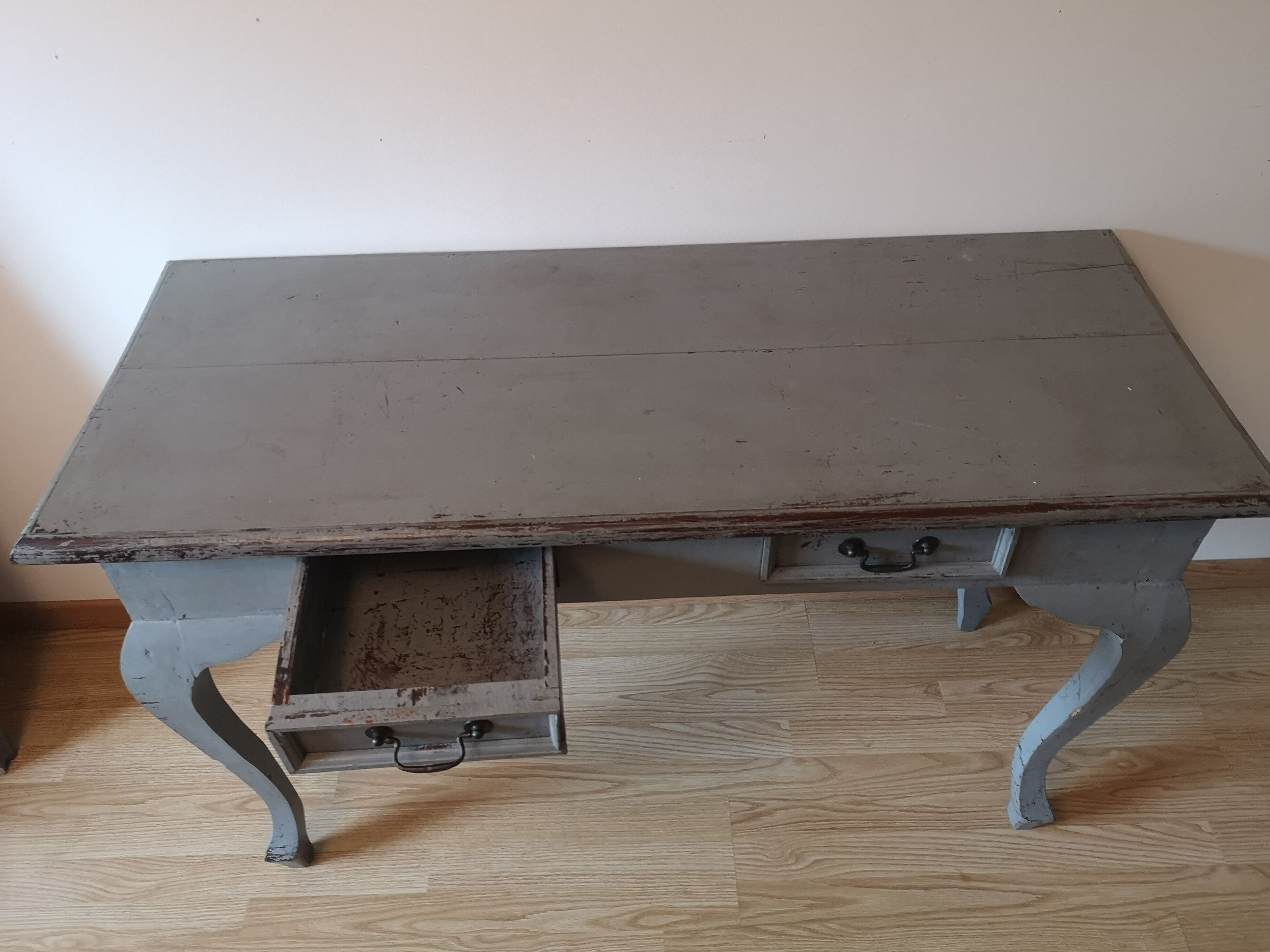 Console en teck vintage grise