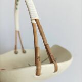 Ceramic & wicker covered scoubidou 60s empty pocket cup