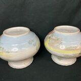 Pair of porcelain ball vases with cottage decor, late 19th century