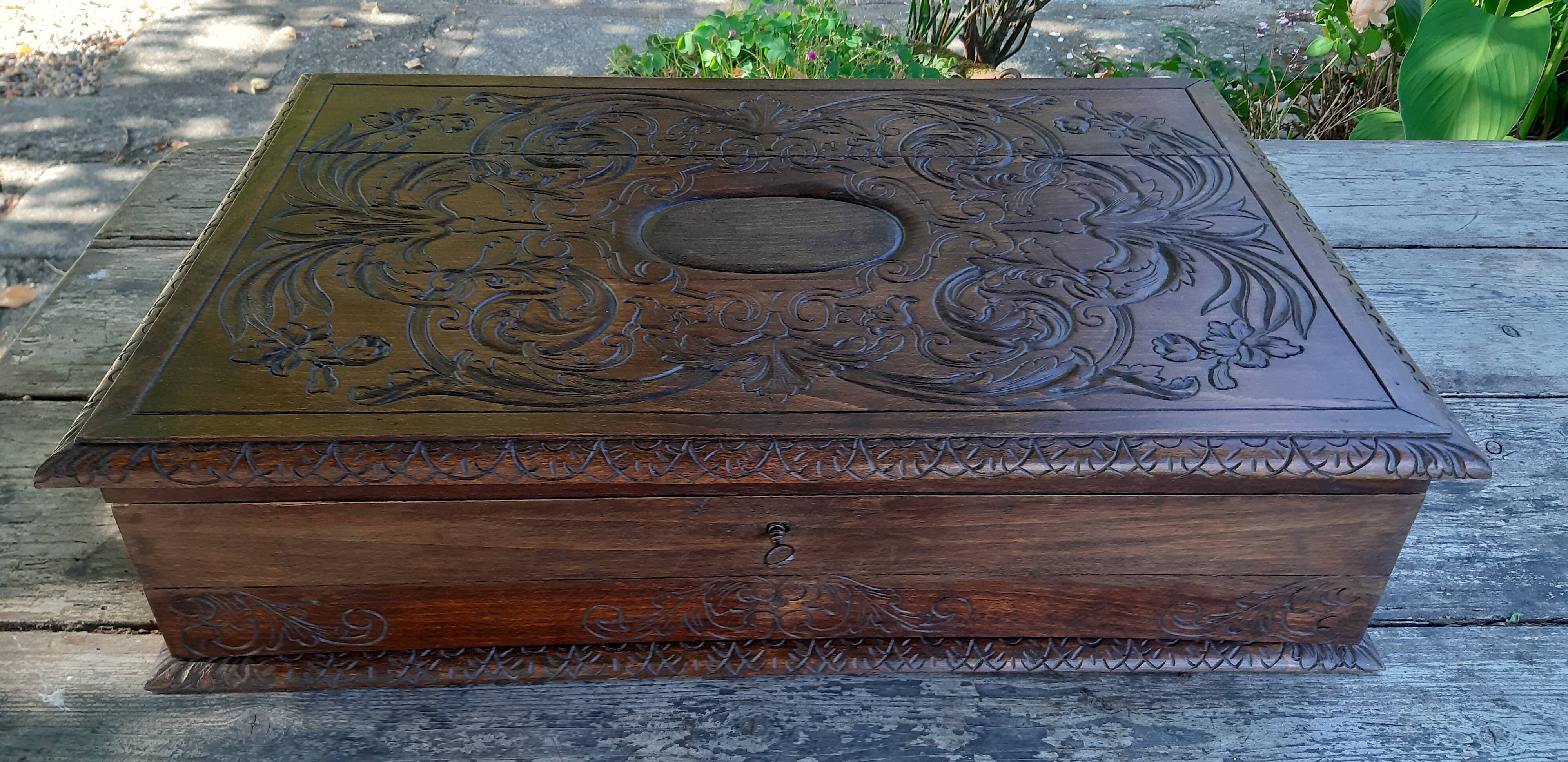 Large carved wooden box