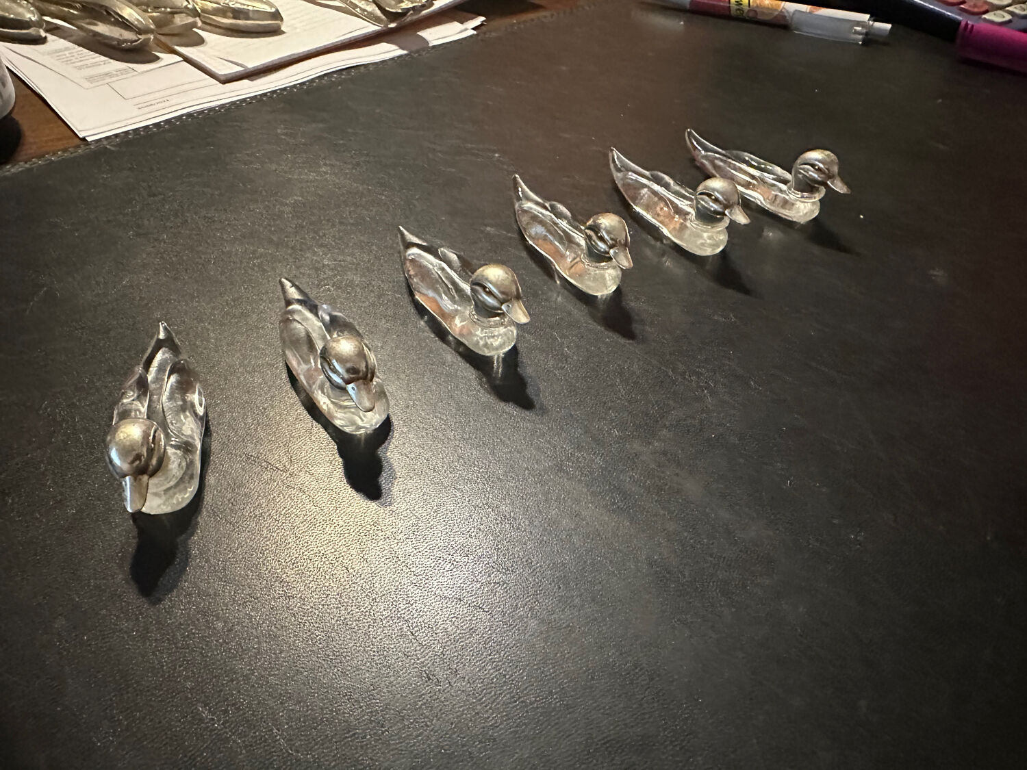 6 knife holders in crystal and silver metal