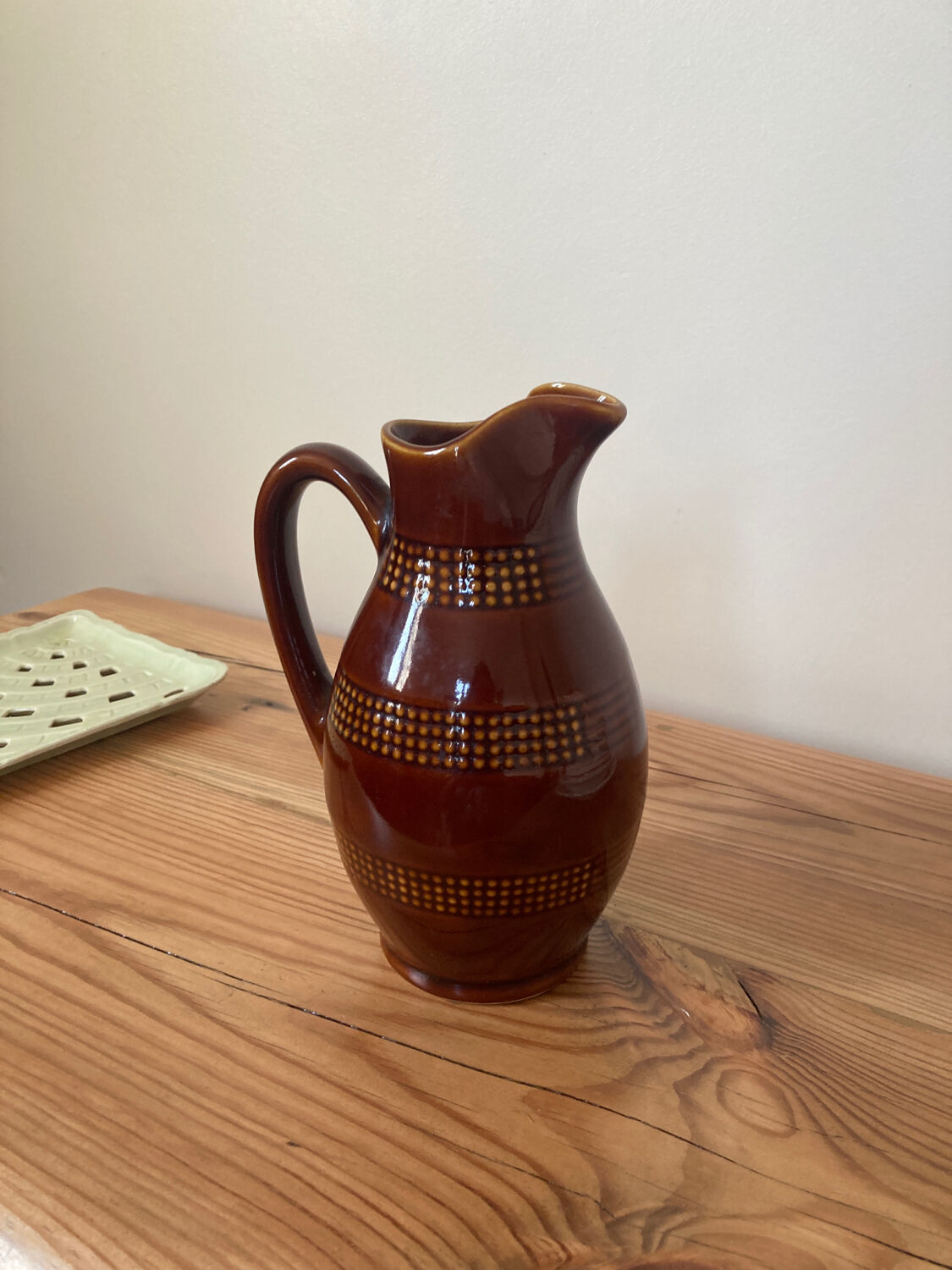 Vintage brown stoneware pitcher from Berry