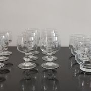 Set of 6 glasses on feet with water decoration grape and vine shoot