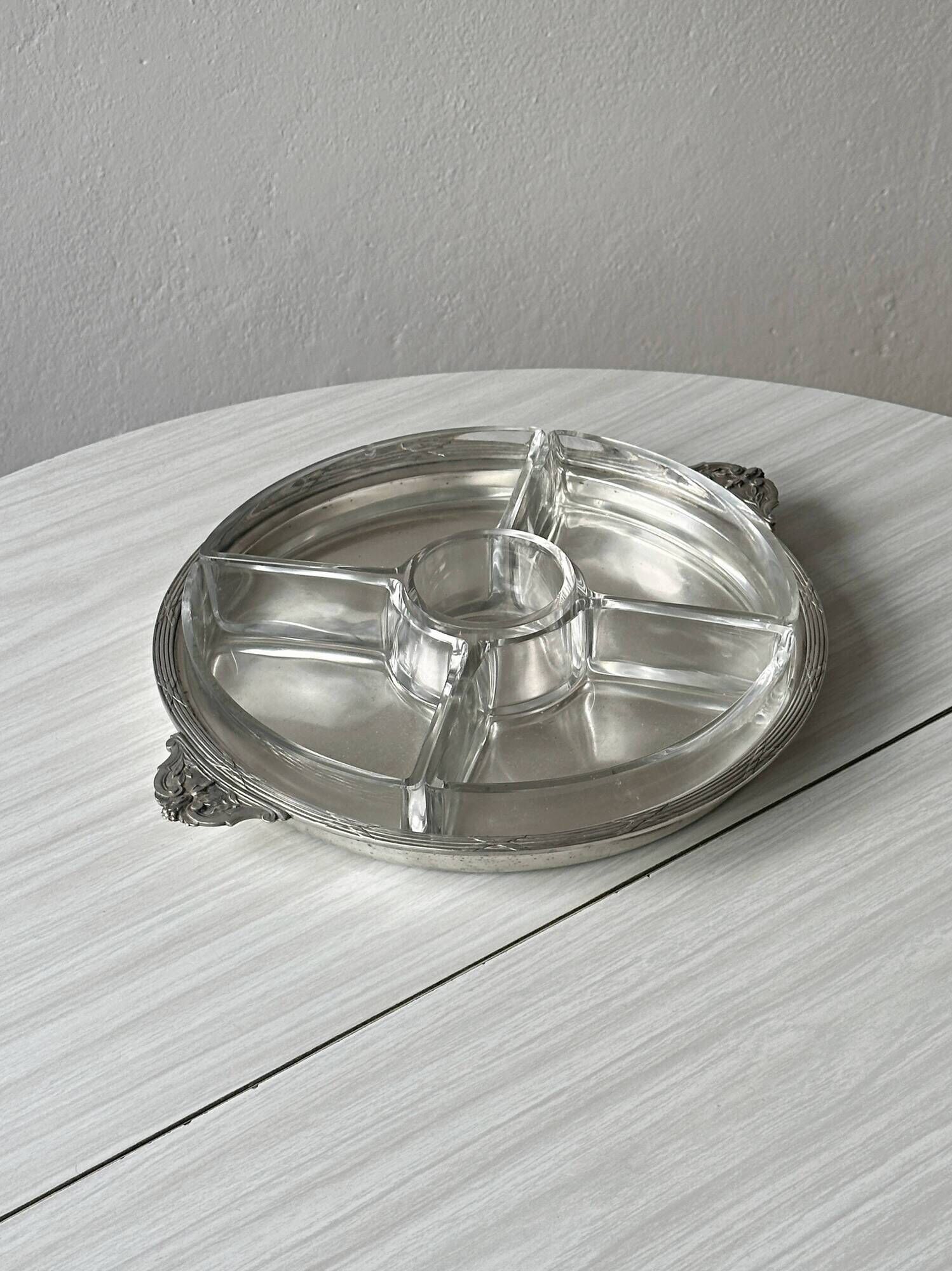 Vintage glass compartment aperitif platter